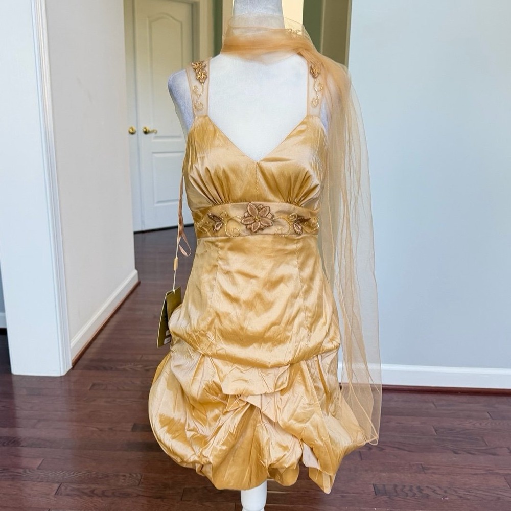 Gold Embellished Bubble Hem Dress wiGold Embellished Bubble Hem Dress with Scarf